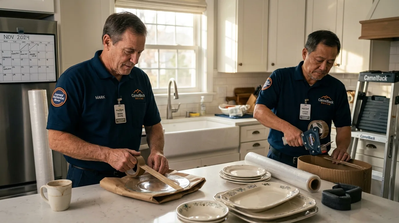 Professional crew packing kitchen dishware in Edcouch, TX